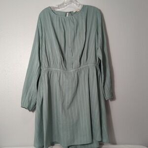 Loft Plus Women's 16/18 Mint‎ Green Open Back Long Sleeve Cotton Dress 206